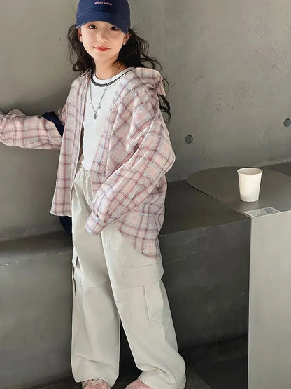 Girl's Shirt Spring and Autumn 2025 New Children's Spring Clothing Top, Stylish Thin Children's Plaid Shirt