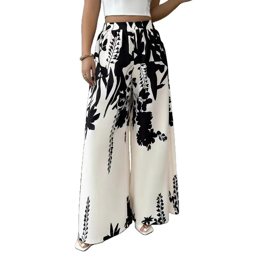 Women's fashion printed, lace-up, waist-cinching, slim-fit casual trousers for women