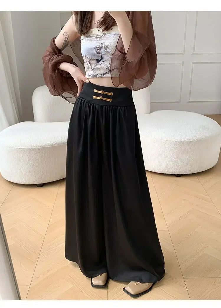 High Waist Drapey Wide Leg Casual Pants Women's Spring Summer New Chinese Design Long Trousers Southeast Asian National Style Bu
