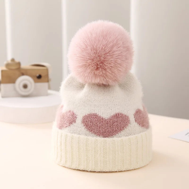 New Winter Baby Hat Double Layer Thickened Jacquard Love Heart Knitted Hat0-12Newborn Baby Knitted Hat