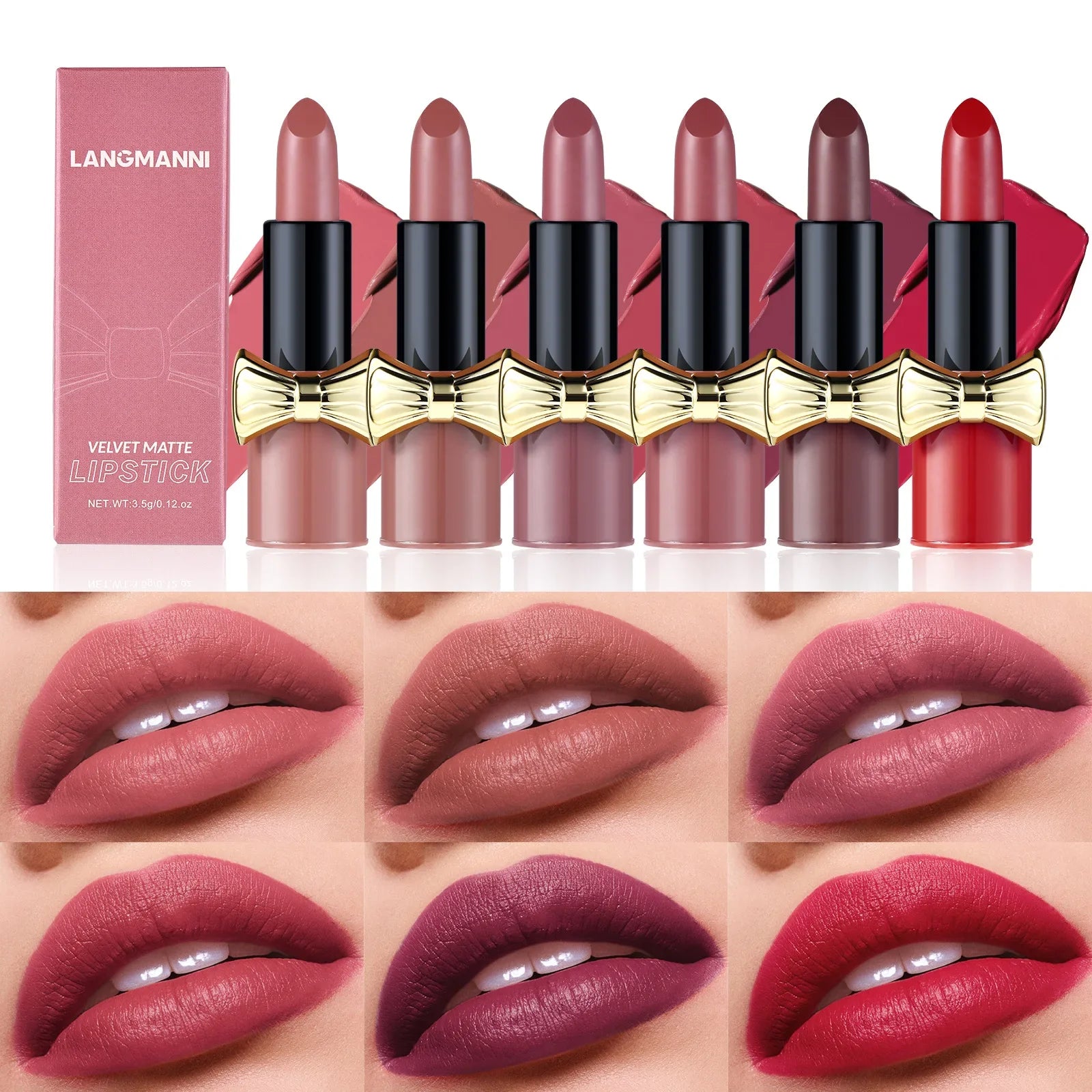Bowknot Lipstick Matte Velvet Nude Lipstick Brightly Coloured Lip Tint Balm Non-stick Cup Smooth Sexy Red Pink Lip Glaze Makeup