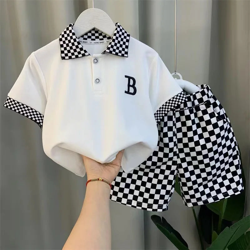 Leisure Summer Clothes Plaid Short Sleeve T-Shirts And Pants  Baby Boys Clothes