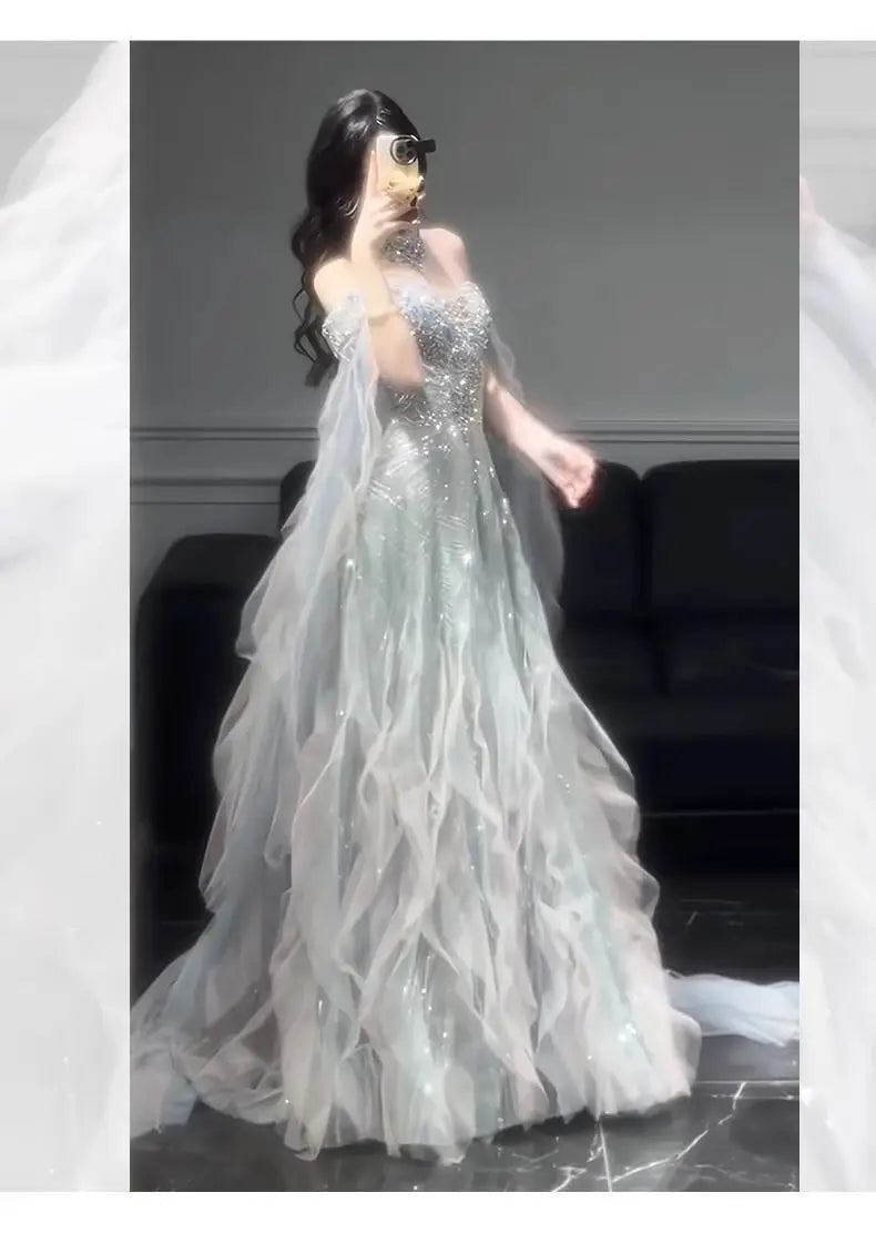 Evening Gown Dress For Women New High-end Light Luxury Niche Heavy Industry High-end Sense Elegant Temperament Host Dress