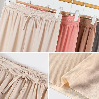 Ice Silk Wide Leg Pants Women's Summer 2024 New High Waist Drape Loose Slimming Straight Bla Floor-Length Casual Trousers