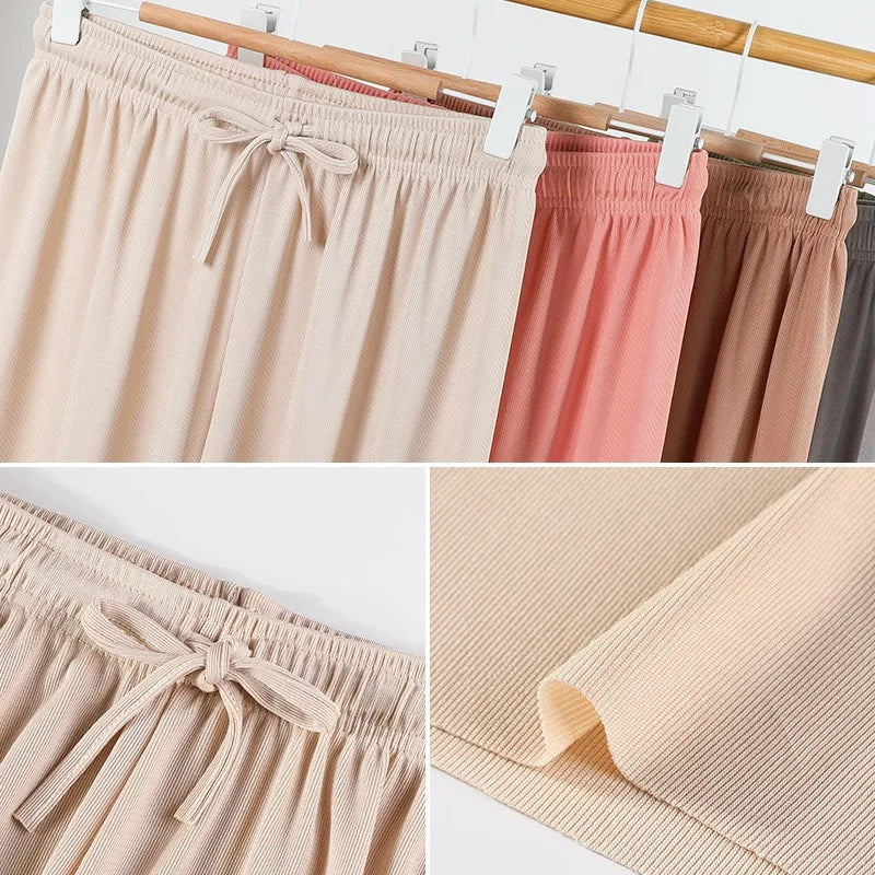 Ice Silk Wide Leg Pants Women's Summer  New High Waist Drape Loose Slimming Straight Bla Floor-Length Casual Trousers