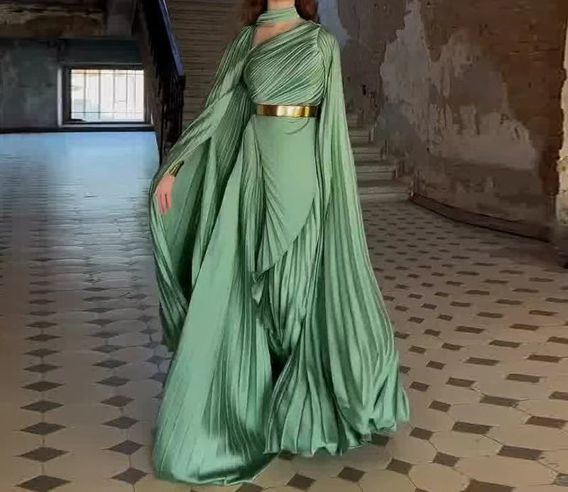 Elegant Party Dress for Women Temperament Fashion  Fall Winter New Batwing Sleeve Shawl Split Vestidos Evening Long Dresses