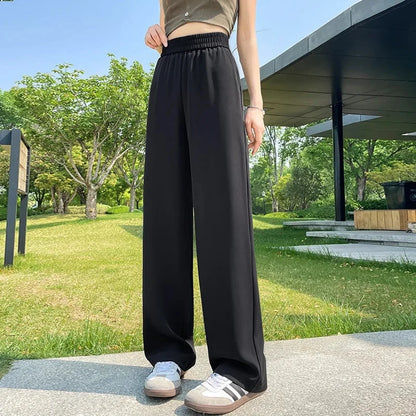 Slim Wide Leg Pants High Waist Drapey Thin Ice Silk Grey Small Size Straight Cut Women's Summer Trousers Long Pants