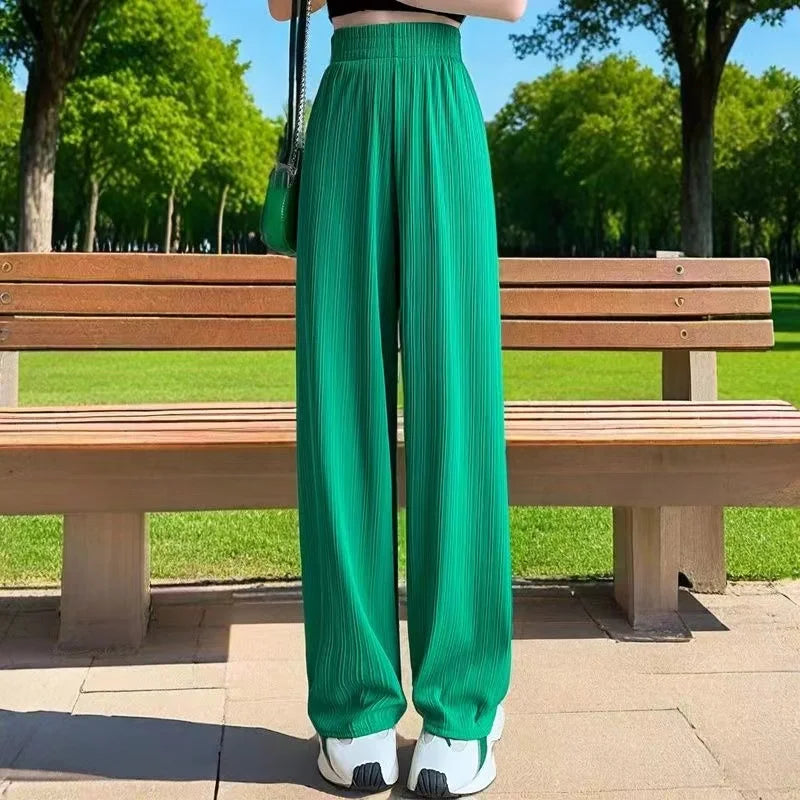 Ice silk wide leg pants for women new summer thin straight leg casual Yamamoto pants, sunscreen and mosquito proof pants