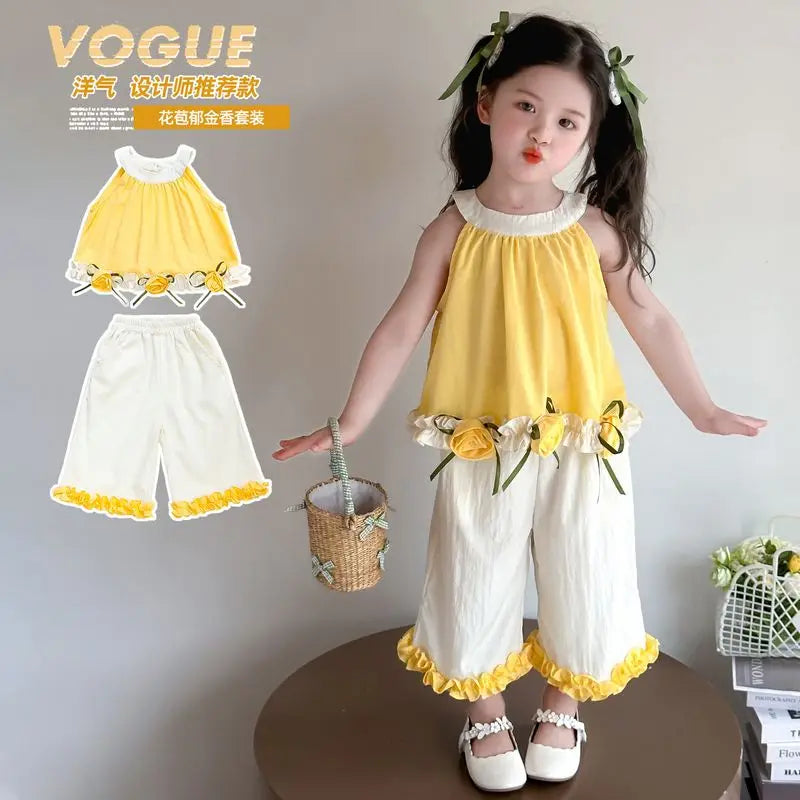 Children's Sets Floral Girls Set Summer New Kids Super Cute Short Sleeve Top