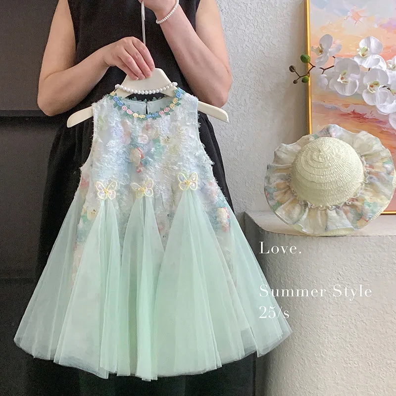 Girls Dress Summer  New Tank Top Dress Children Holiday Children Baby Beautiful Puff Princess Dress