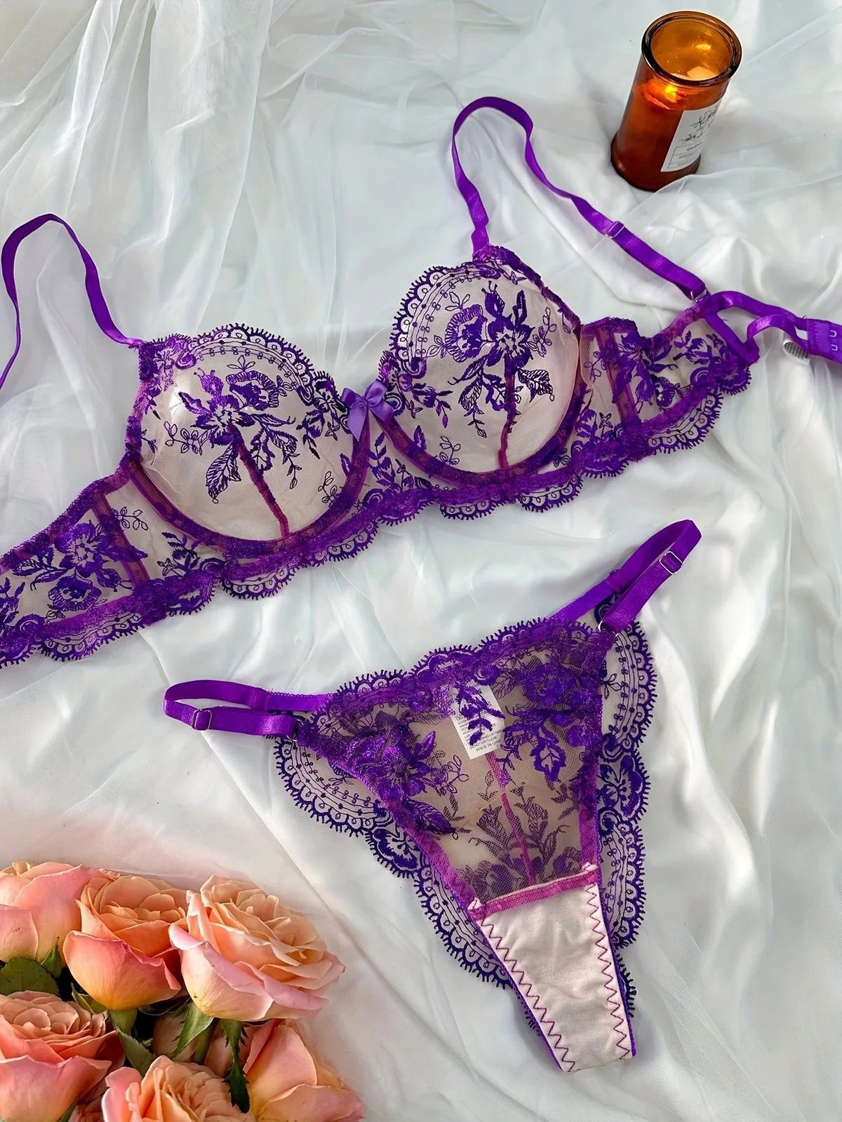 Hot-selling Sexy Lingerie Floral Embroidery Sheer Mesh Sexy Comfortable Elegant Lingerie Set