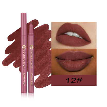 12 color matte liquid lipliner sponge gourd head fog surface bare color waterproof lip glaze red pen