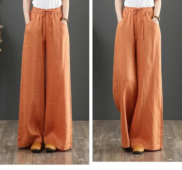 Women Retro Tai Chi Loose Wide Leg Pants Casual Cotton Linen High Waist Pants Mopping Straight Trousers Daily Wear Streetwear