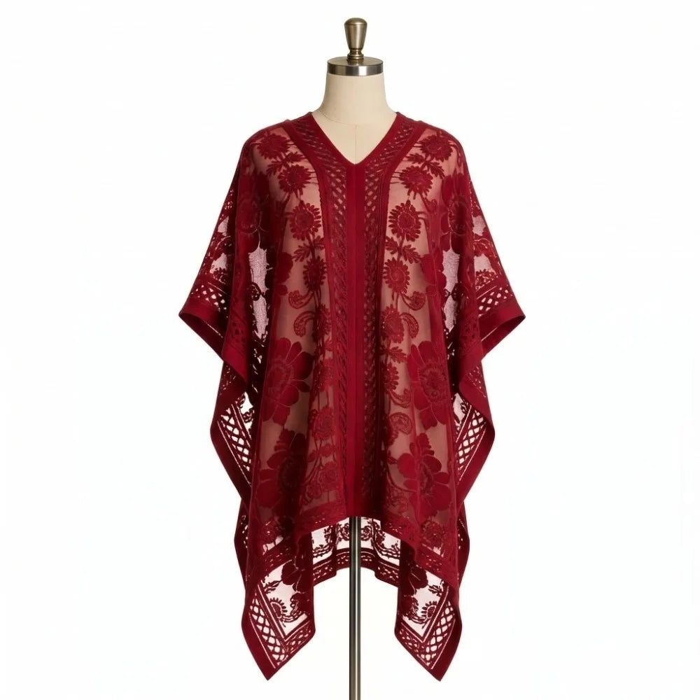 Breathable Lace Mesh Sunscreen Beach Cover Up Plus Size Casual Bohemian Shawl Transparent Floral Swimsuit Cover Up Vacation