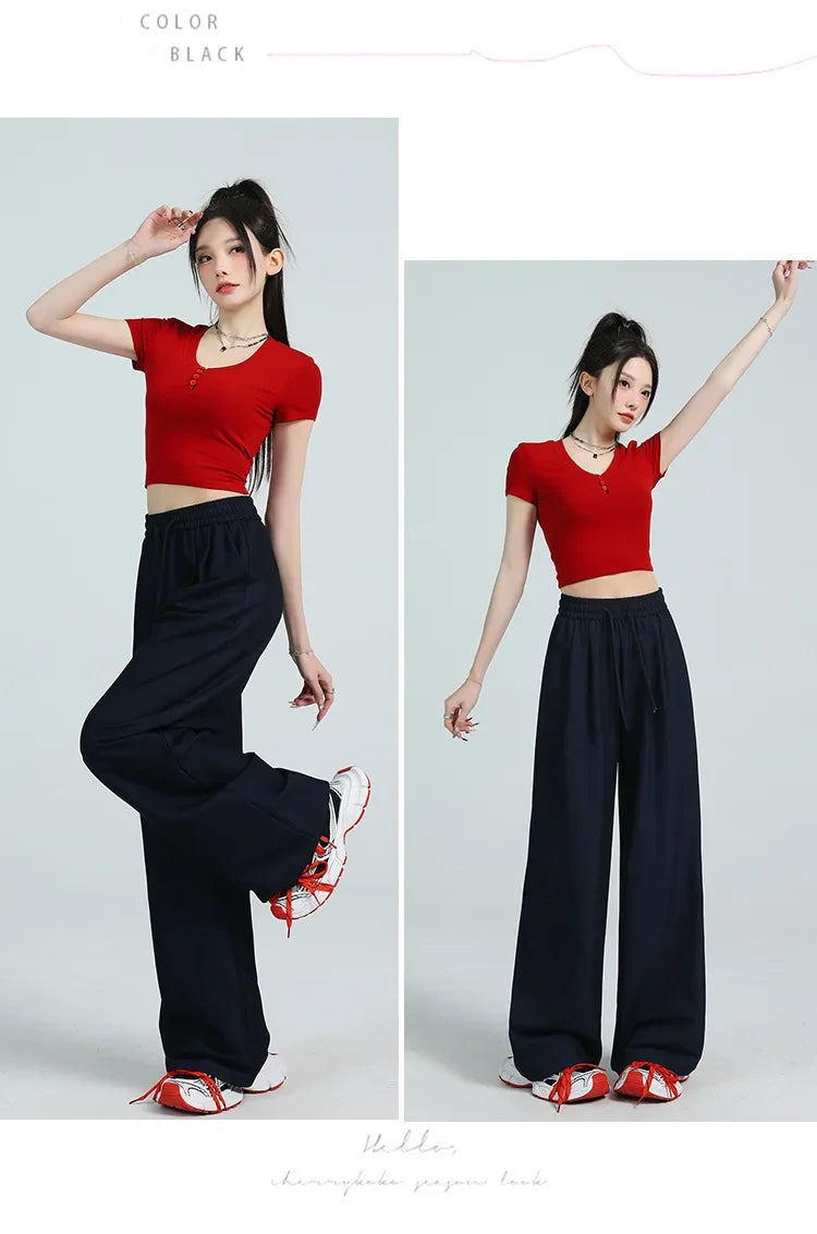 White Ice Silk Wide Leg Pants Women's Summer Thin High Waist Slimming Casual Versatile Elastic Waist Draped Straight Leg Trouser