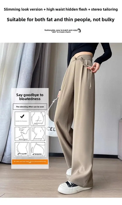 New Chinese Style High Waist Buttoned Suit Pants Women's Spring Summer Casual Wide Leg Pants Versatile Slimming Design