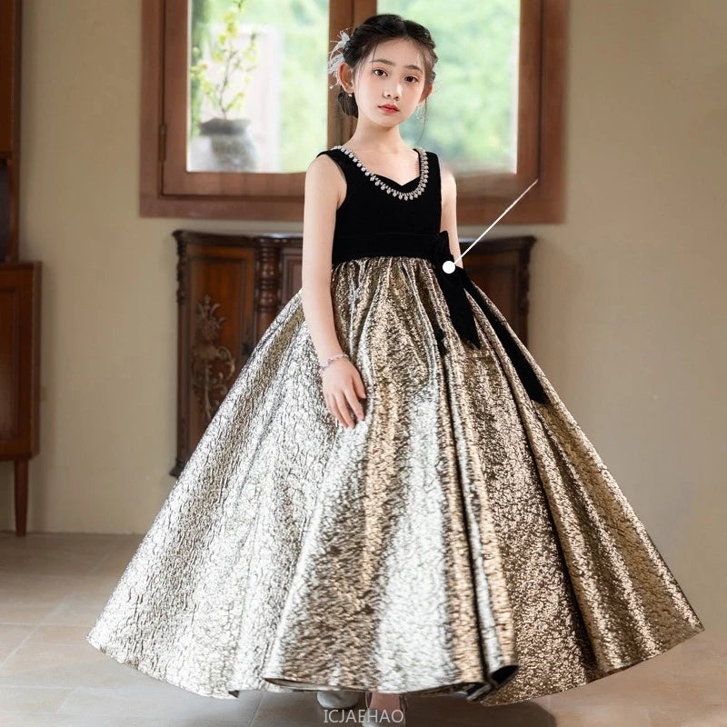 Party Dress Black Girls Evening Princess Gown Kids  Outfit Fashion Show Formal Wear Pageant Host Piano Recital Performance