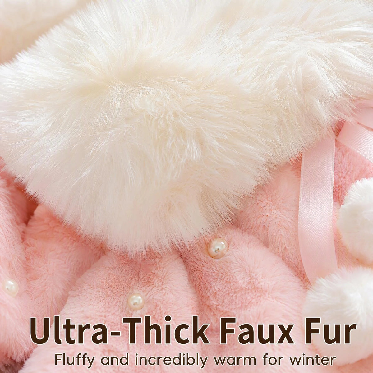 Girls Winter Fleece Cape Cloak with Faux Fur Collar Polka Dot Pearl Bowknot Warm Poncho Coat for Toddler Baby Girl Autumn Outerw