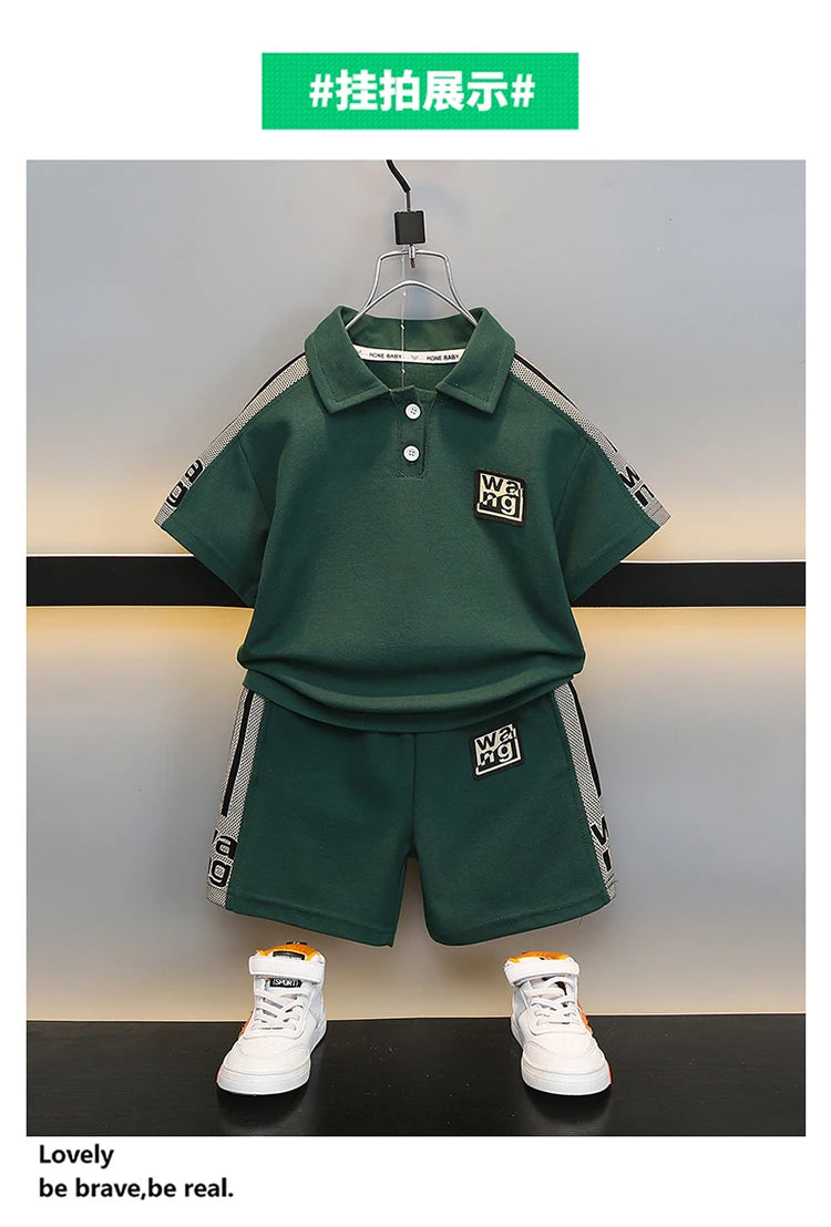 Boys Summer Polo Shirt Set New Baby Short-sleeved Two-piece Set Boys Children's Foreign Children's Clothing