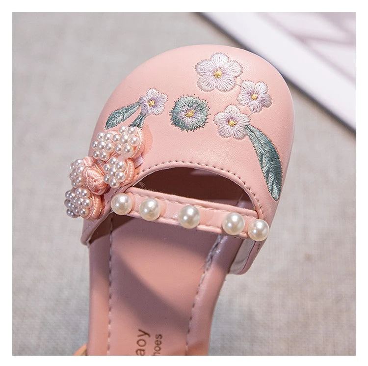 Summer Non-slip Sole Toddler Dance Flats with Beaded Princess Elegant Party Shoes