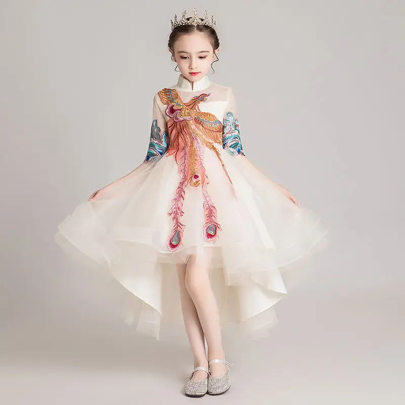 New Fashion Flower Girl Dress Bead Appliques Birthday Party Wedding Dress Children Fancy Princess First Communion Gown