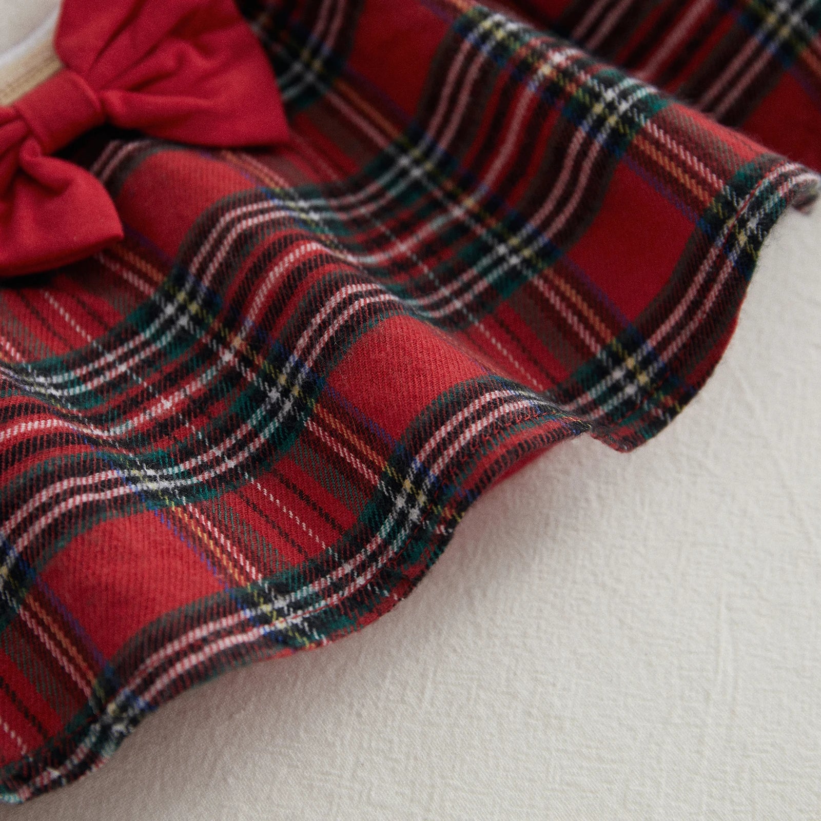 VISgogo 3Pcs Baby Girl Clothes Christmas Outfit Ruffle Long Sleeve Romper Cartoon Elk Embroidery Plaid  A-Line Skirt Headband (Available)