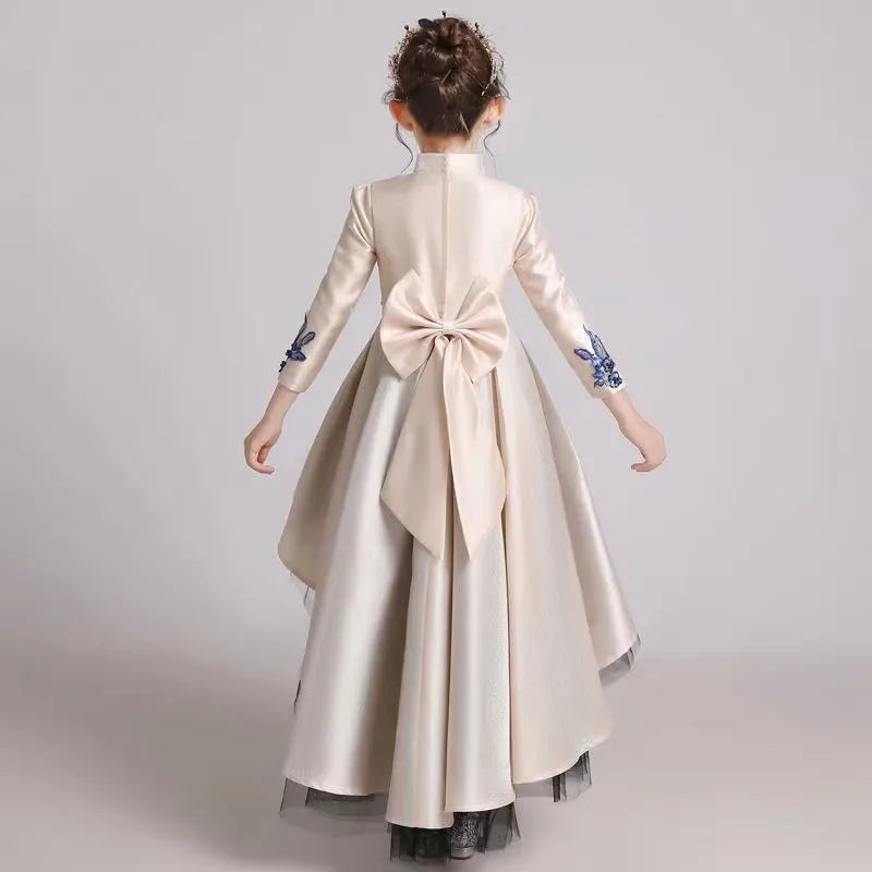 Girls' Fashion Evening Dress Children's Chinese Style Host Piano Performance Costume Dress Kids' Stand up Embroidered SkirtLI852