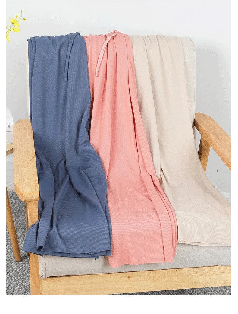 Ice Silk Wide Leg Pants Women's Summer  New High Waist Drape Loose Slimming Straight Bla Floor-Length Casual Trousers
