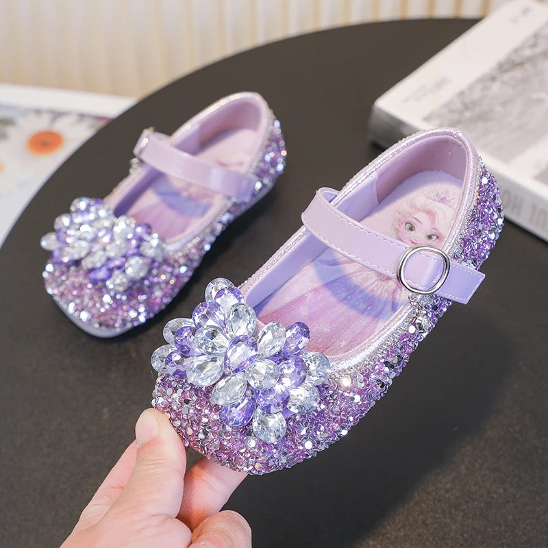 Disney Cartoon Pattern Elsa Princess Crystal Shoes for Girls Fashion New Style Baby Girl Low Heels Sandals Summer Fall Children