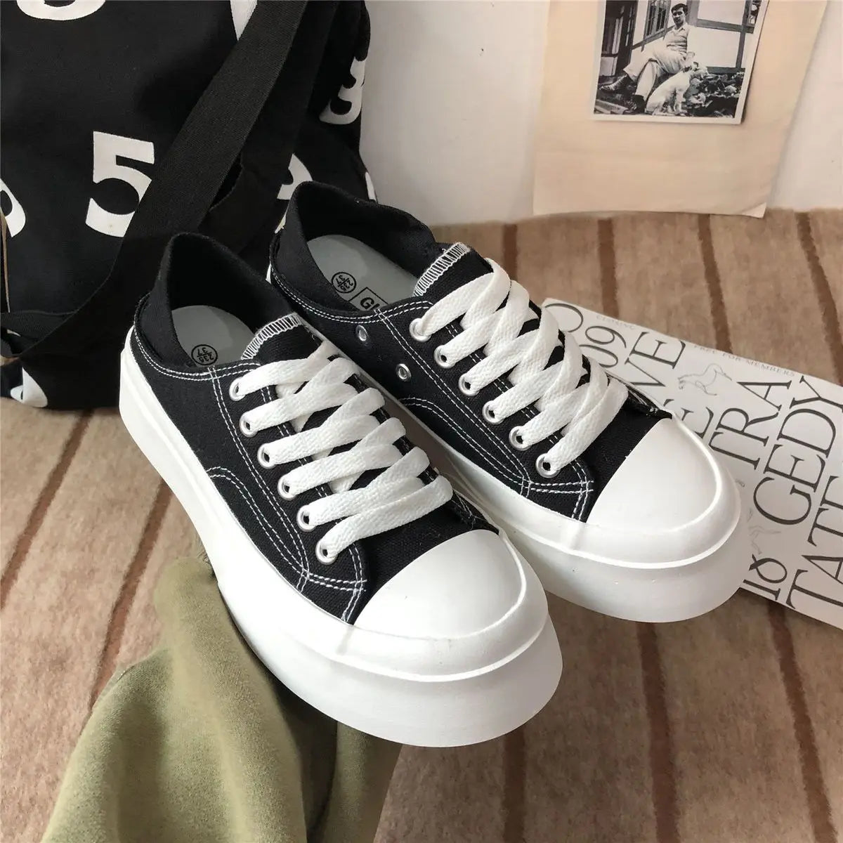 Women's Shoes Round Toe Female Footwear Canvas White High On Platform Stylish Offer New Arrival 2025 Cheap Low Price Urban
