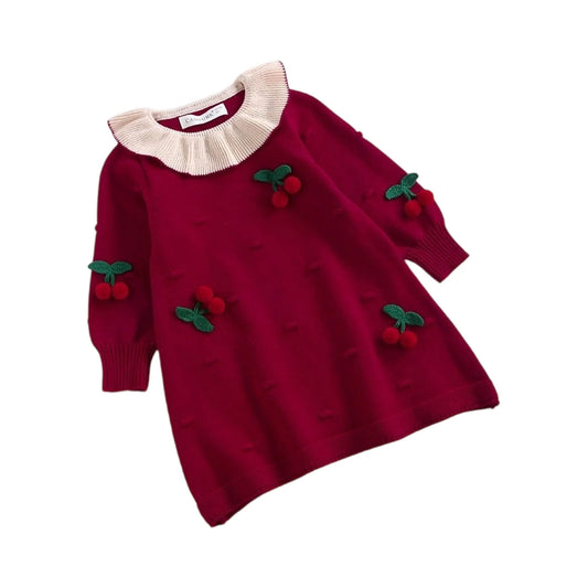Fashion Autumn Winter Baby Girl's Knitted Princess Dress Cute Floral Sweater Dress Children's Casual Daily Wear Birthday Gift