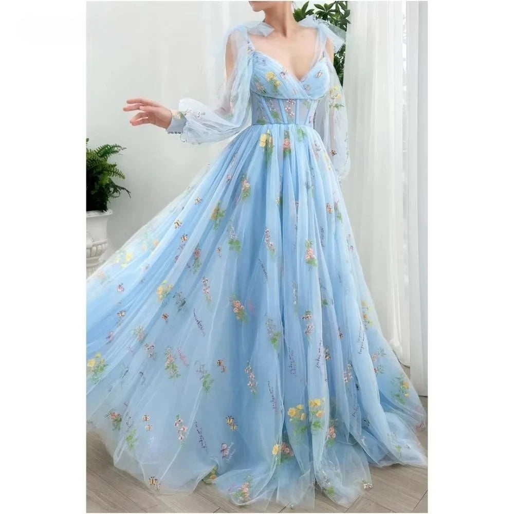 Women's Prom Dress Tulle Floral Elegant Evening Dresses for Woman Luxury Custom Made Sweethearts Exposed Party Dress