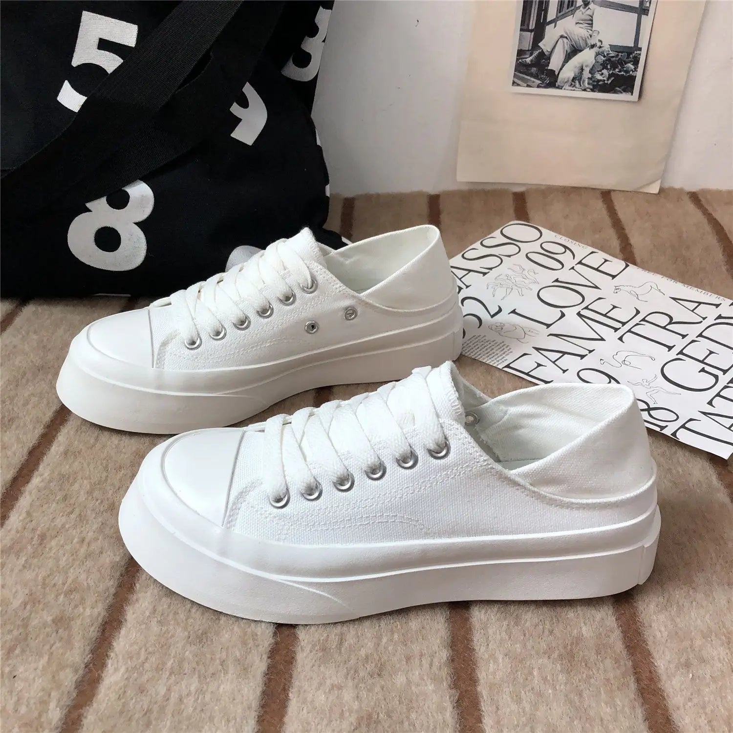 Women's Shoes Round Toe Female Footwear Canvas White High On Platform Stylish Offer New Arrival 2025 Cheap Low Price Urban