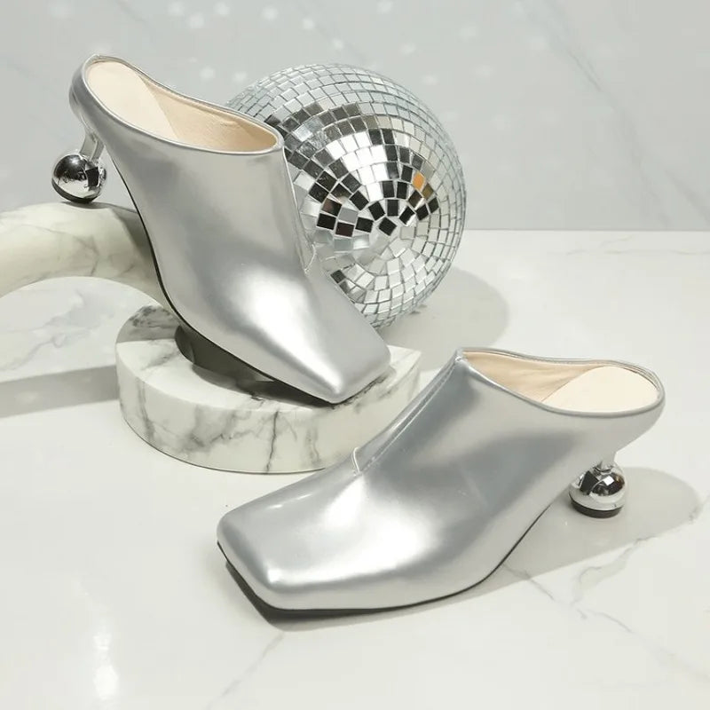 Women's Slippers Square Toe Special-shaped Heel Women's Mules  Spring Sling-Heel Formal Pumps Outdoor Zapatillas De Mujer