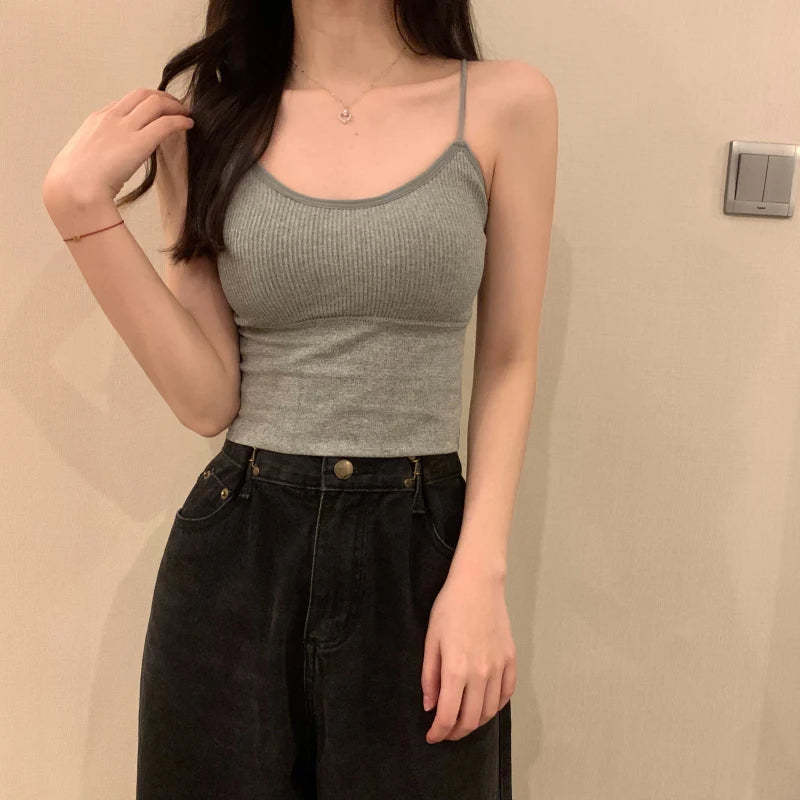 Sexy ort Strap Vest Women's Inner Wear with Chest Pad Autumn Winter ort Sle Bal Trendy Base irt for Young Women