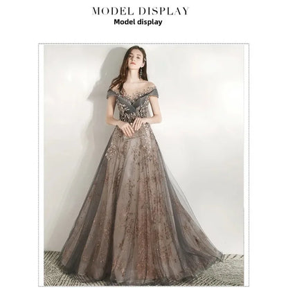 Banquet Evening Dress Dress Female 2025 New Style Temperament Company Annual Meeting Birthday Glitter Host Art Exam Tail Dress