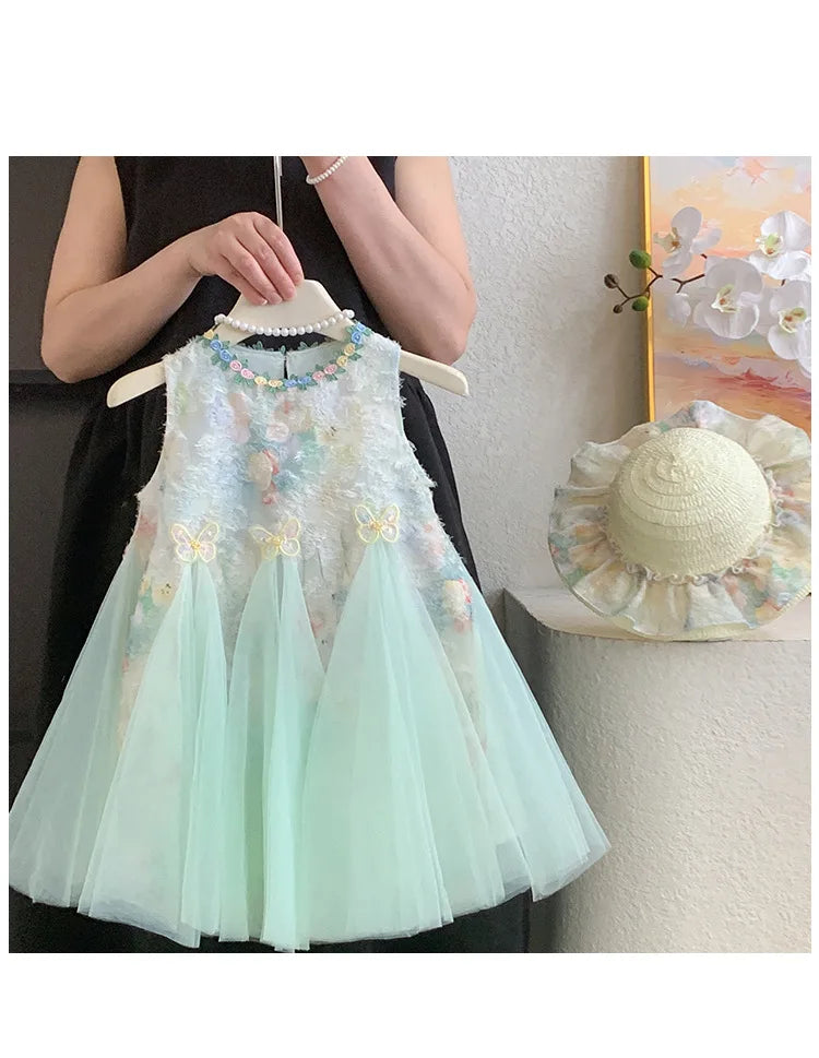 Girls Dress Summer  New Tank Top Dress Children Holiday Children Baby Beautiful Puff Princess Dress