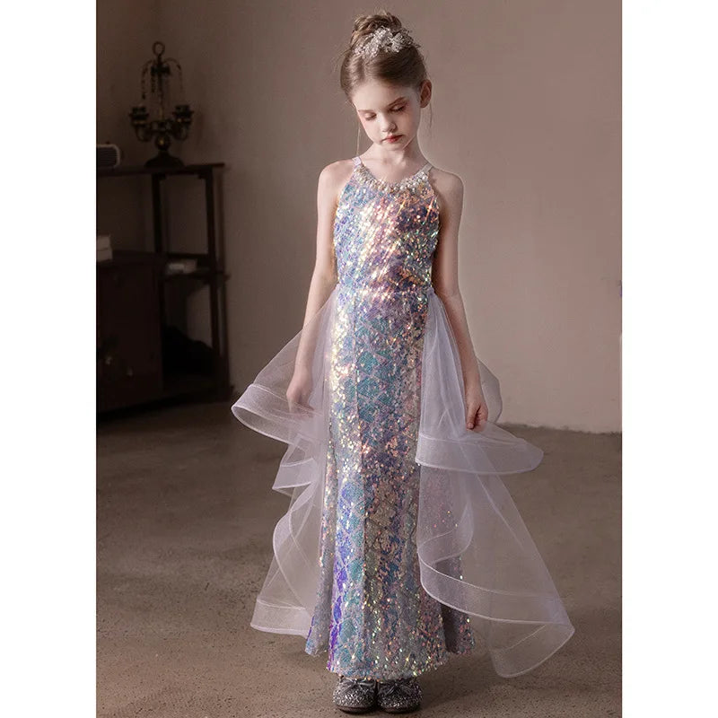 teen princess dress Children Teen Princess Dress Shiny Sequined Mermaid Dress Beauty Dress / 170CM(15-16Y)
