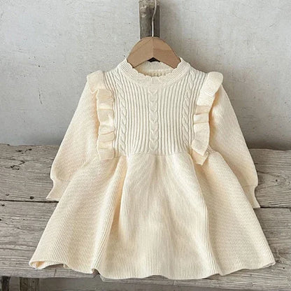 2024 New Autumn Kids Princess Dresses Long Sleeved Knitted Splicing Baby Girl Knitting Party Dress Children Knitting Clothes