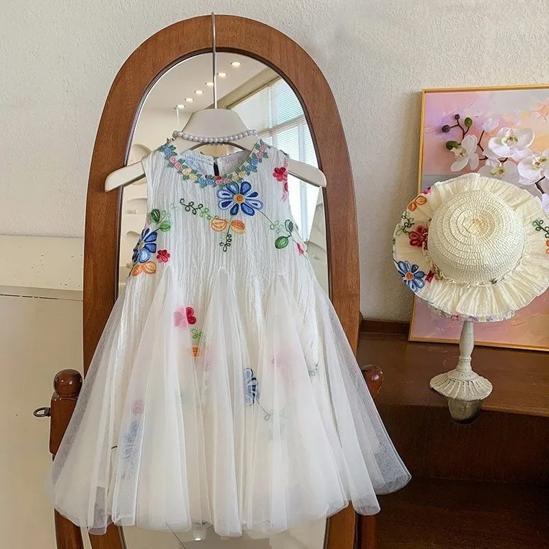 Baby Girl Princess Floral Embroidery Dress Toddler Child Elegant Ruffled Vestido Party Birthday Dress Summer Baby Clothes 1-12Y