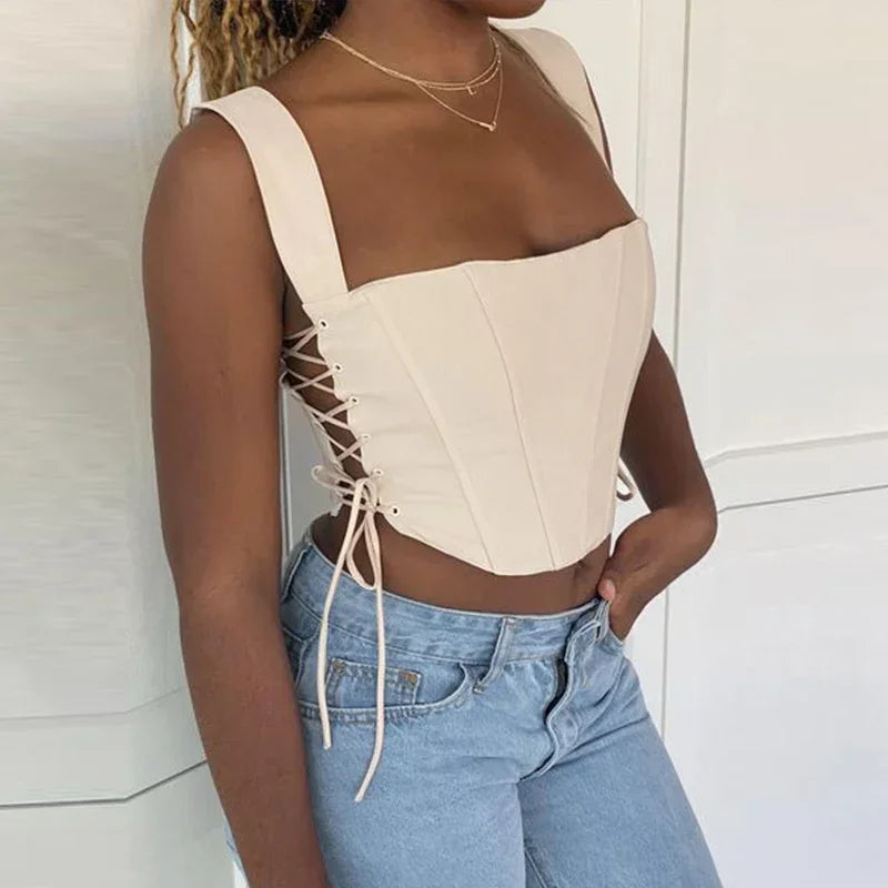 Corset Top Sexy Lingerie for Women Ladies Summer Strap Tanks Bustiers Bodysuit Top Women Sexy Backless Bandage Skinny Crop