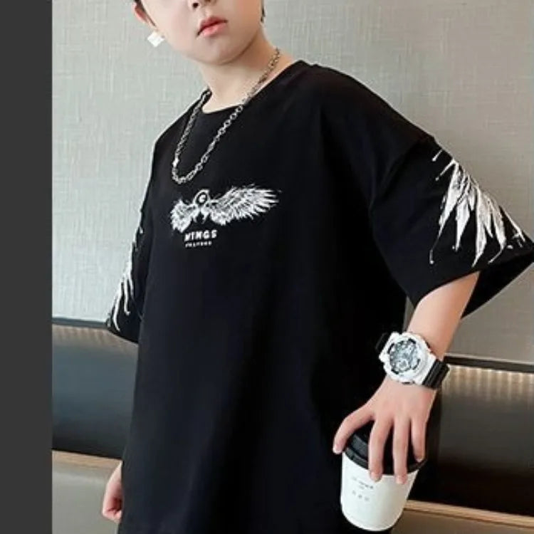 Summer Kids Wing T-Shirt Cotton Loose Stylish Boy's Shirt Big Kids Summerwear