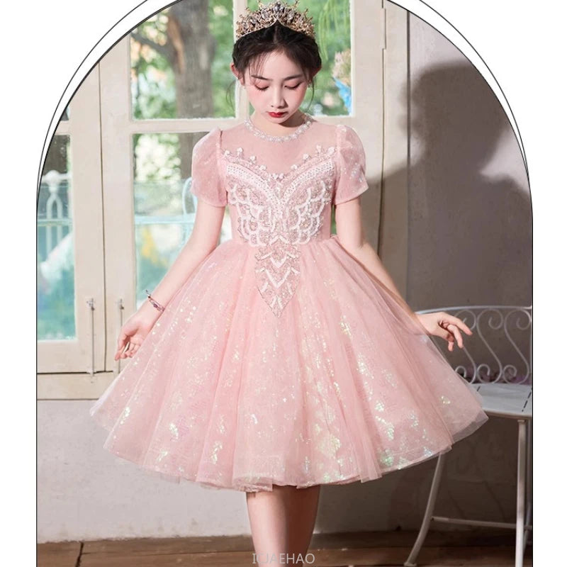 Party Dress Blue Girls Puffy Princess Dresses New Kids Gown Birthday Host Piano Recital Outfit Pageant Performance Formal Wear