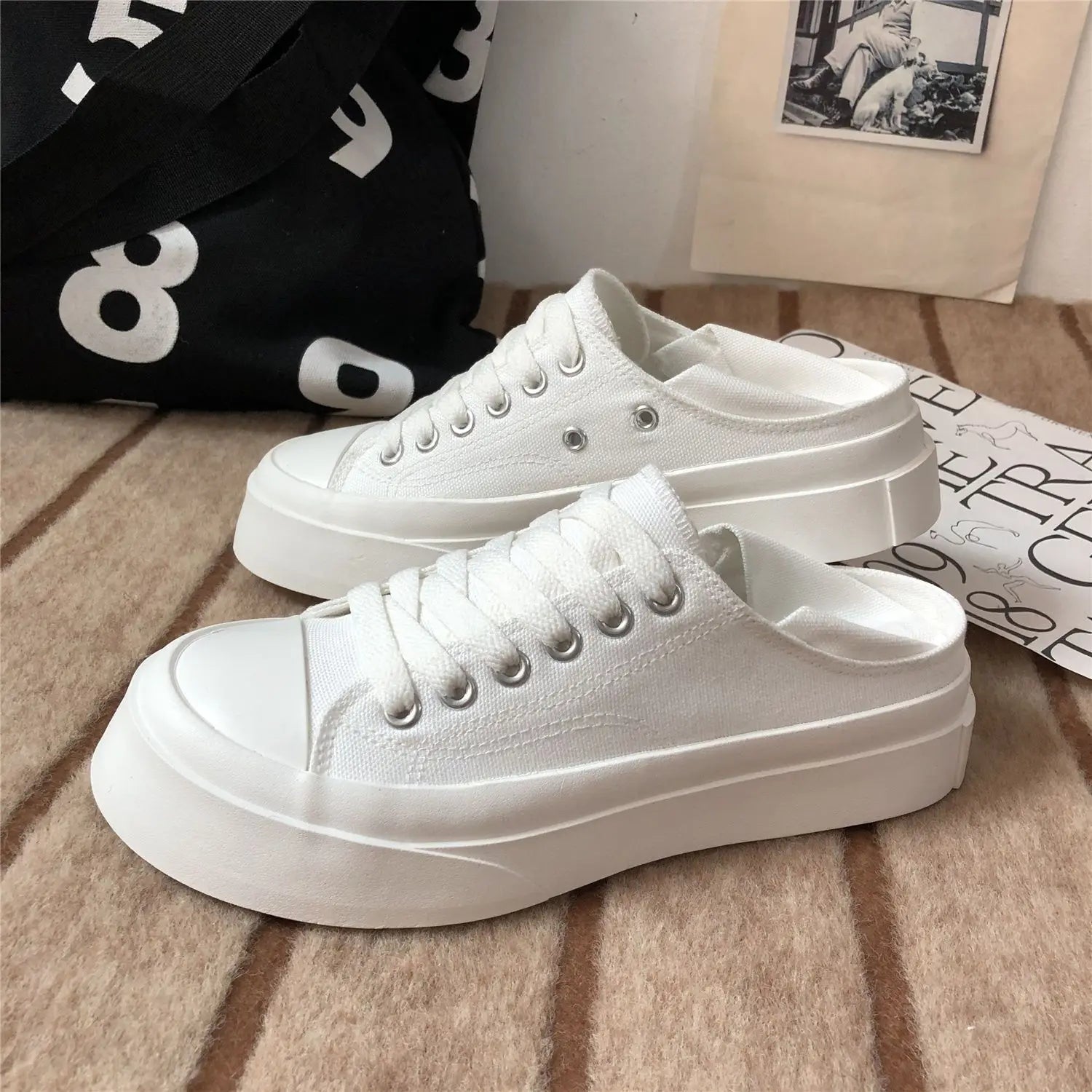 Women's Shoes Round Toe Female Footwear Canvas White High On Platform Stylish Offer New Arrival 2025 Cheap Low Price Urban