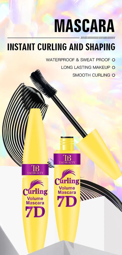 Black Waterproof 7D Mascara Thick Smudge-proof Encrypted Lengthening Curling Eye Lashes Styling Makeup Tools Female Eye Cosmetic
