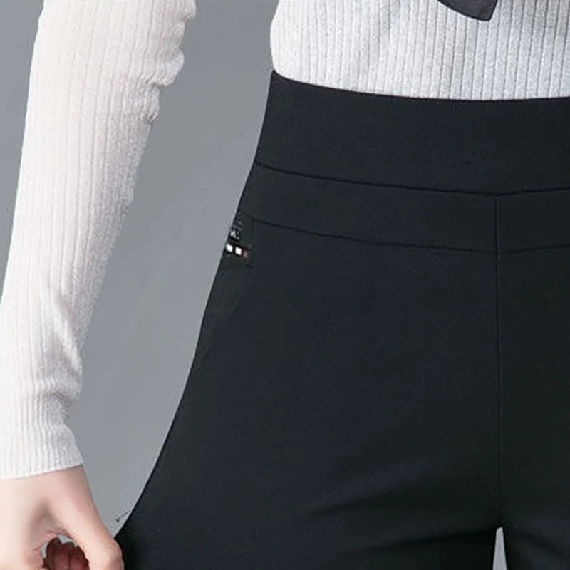 Autumn Winter Casual Elegant Office Slimming Solid Color Fleecing Thick Thin Women's Pants Elastic Waist Tight Pencil Pants