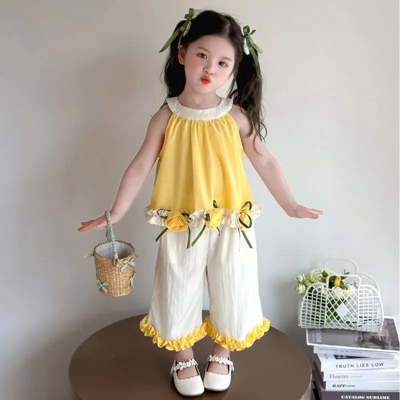 Children's Sets Floral Girls Set Summer New Kids Super Cute Short Sleeve Top