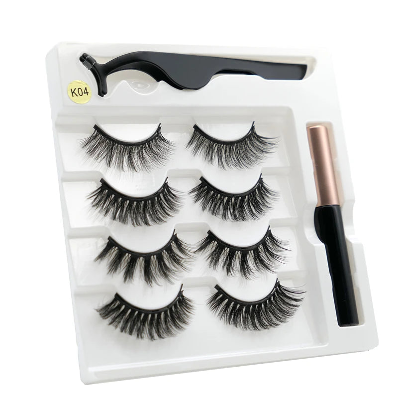3/5 Pairs of Magnetic Eyelashes Natural Lashes Handmade 3D Lashes Makeup Eyeliner Reusable Makeup Set Magnetic Pen for Eyelashes