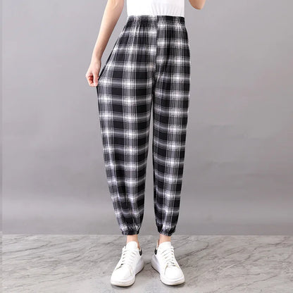 High Waist Floral Pants Straight Leg Home Leisure Women's plus Size High Elasticity Air Conditioning Pants Casual Trousers