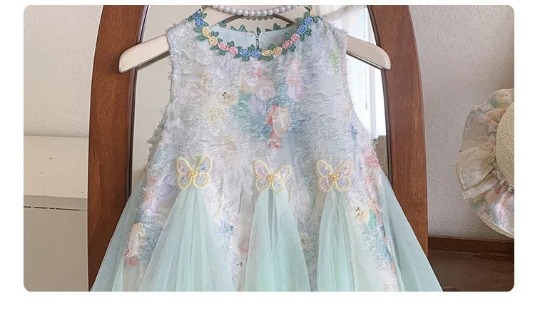 Girls Dress Summer  New Tank Top Dress Children Holiday Children Baby Beautiful Puff Princess Dress
